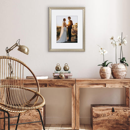 16x20 with 11x14 Mat | Ornate Vintage Frame | Silver | Modern - Premium Quality