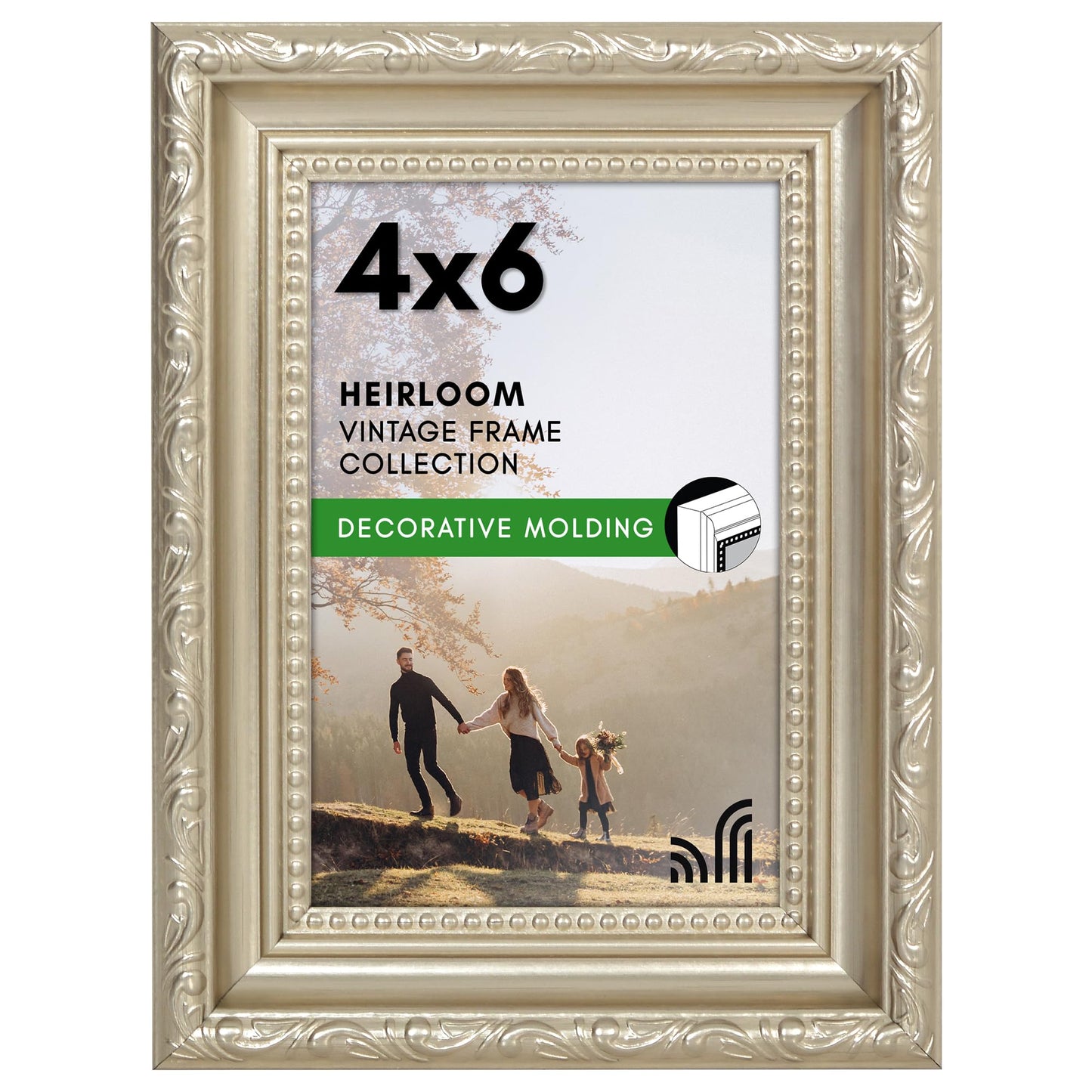 4x6 | Ornate Vintage Frame | Silver | Modern - Premium Quality