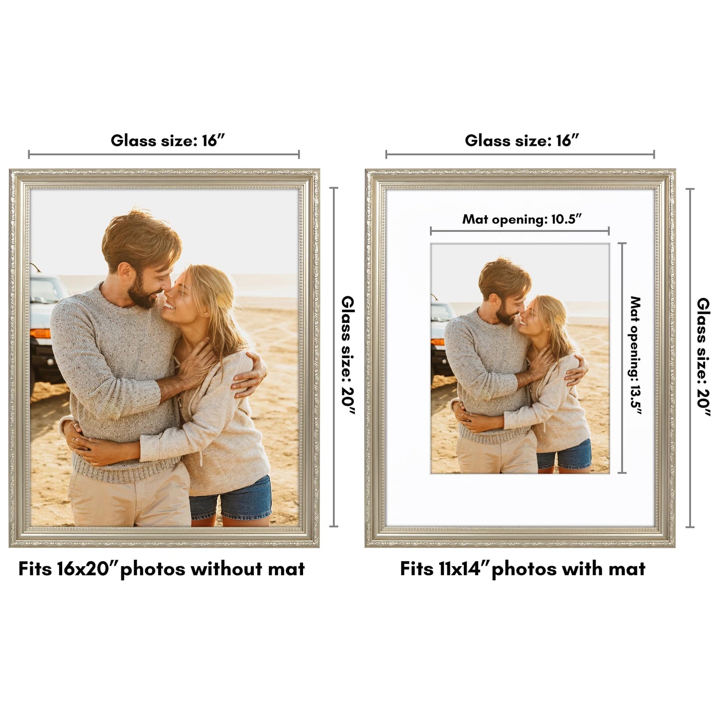 16x20 with 11x14 Mat | Ornate Vintage Frame | Silver | Modern - Premium Quality