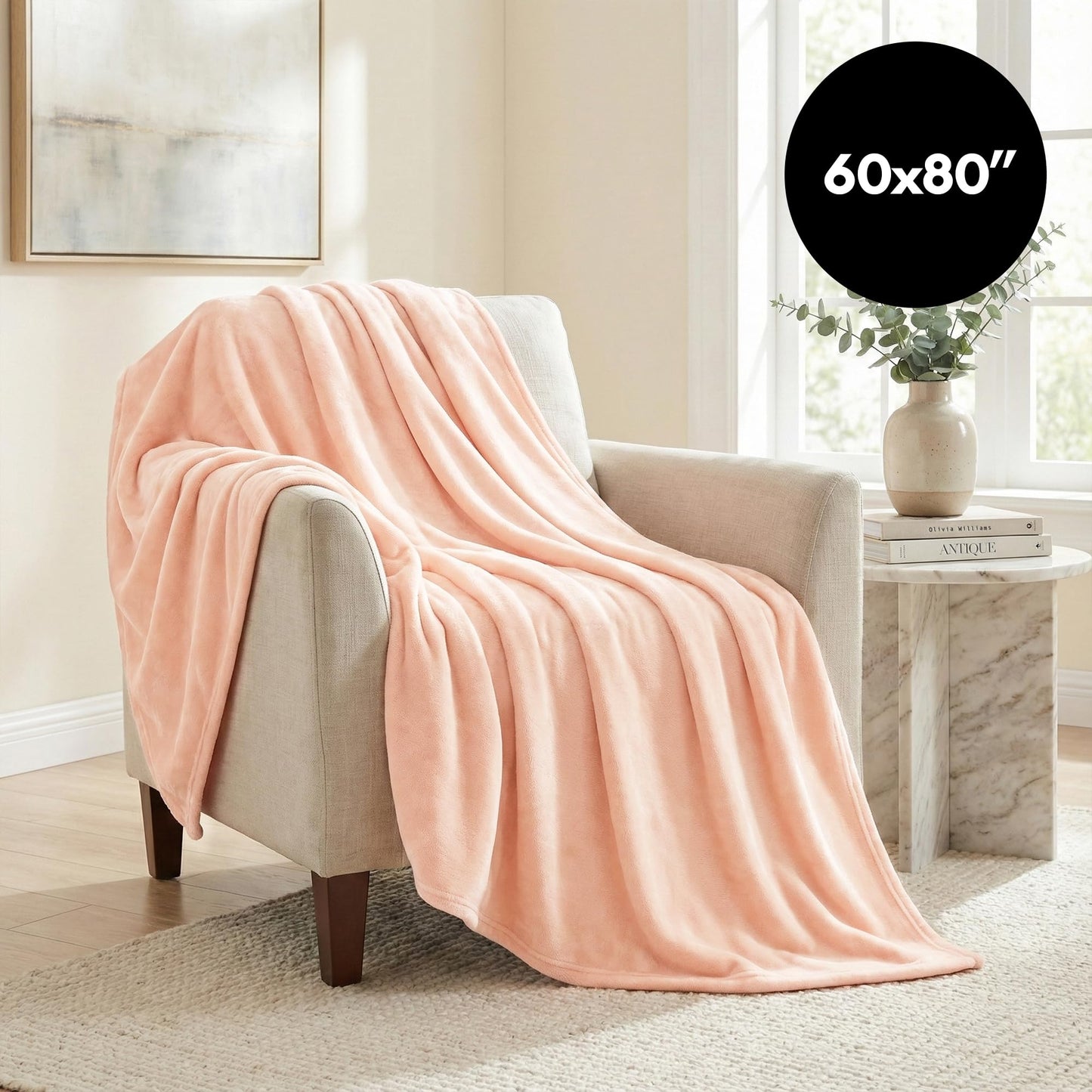 Americanflat 60x80 Fleece Throw Blanket - Soft and Breathable Throw Blanket for Couch, Bed, Chair - Roomy Fleece Blankets Perfect for Home, Bedroom, or Outdoor Use - Pink