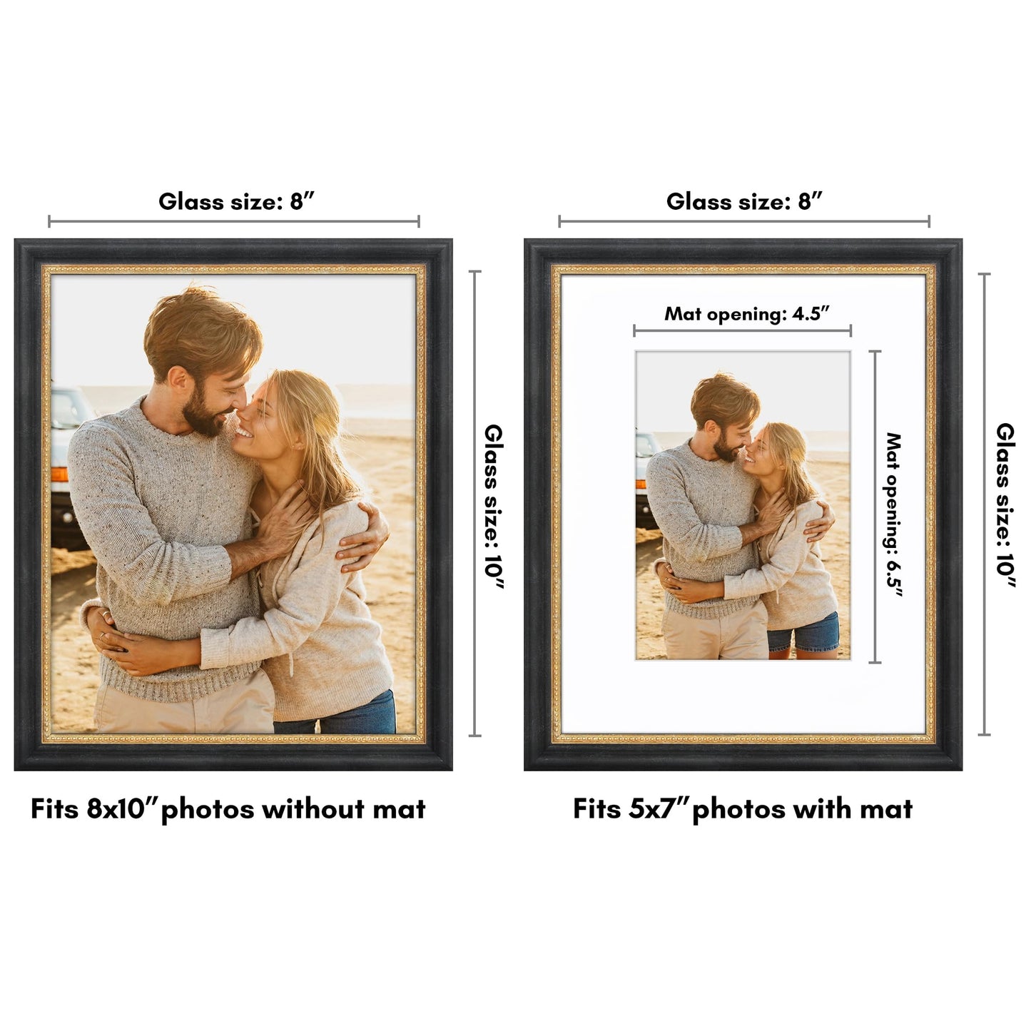 8x10 with 5x7 Mat | Vintage Frames | Black Gold | Modern - Premium Quality