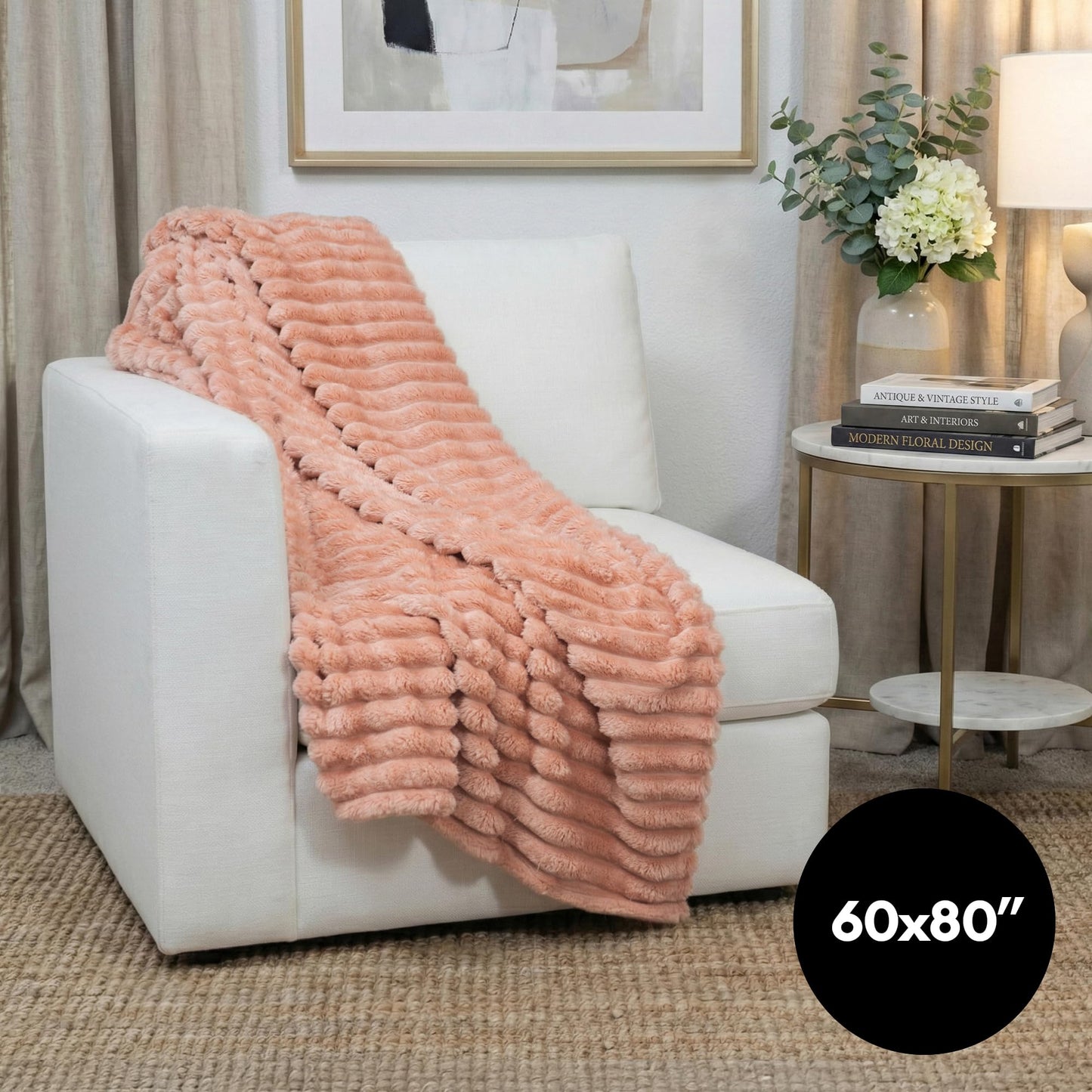 Americanflat 60x80 Faux Fur Throw Blanket - Soft and Breathable Throw Blanket for Couch, Bed, Chair - Pink Faux Fur Blankets Perfect for Home, Bedroom, or Outdoor Use