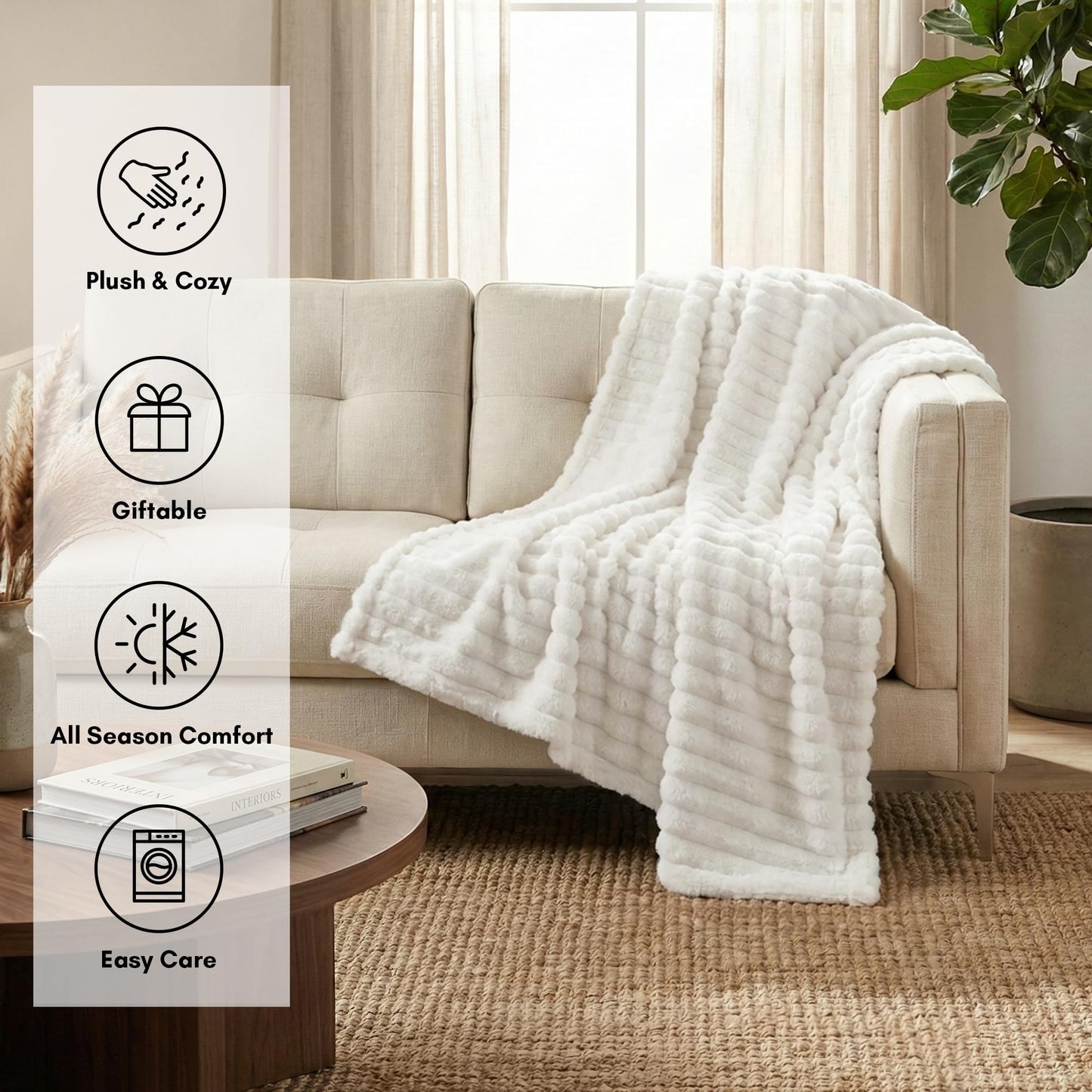 Americanflat 60x80 Faux Fur Throw Blanket - Soft and Breathable Throw Blanket for Couch, Bed, Chair - White Faux Fur Blankets Perfect for Home, Bedroom, or Outdoor Use