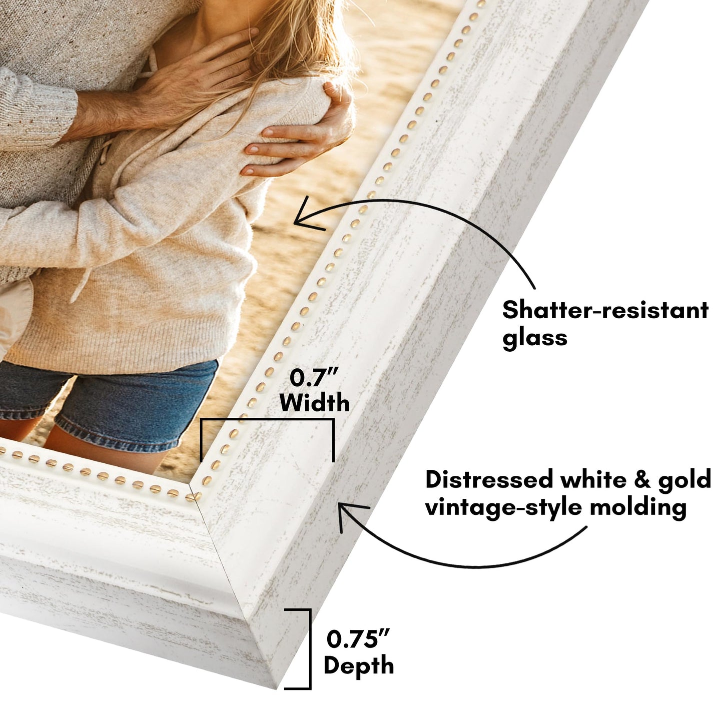 5x7 | Vintage Frames | White Gold | Modern - Premium Quality