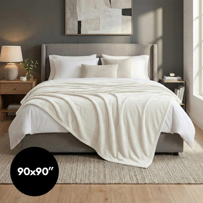 Americanflat 90x90 Fleece Throw Blanket - Soft and Breathable Throw Blanket for Couch, Bed, Chair - Oversized Fleece Blankets Perfect for Home, Bedroom, or Outdoor Use - White