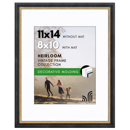 11x14 with 8x10 Mat | Vintage Frames | Black Gold | Modern - Premium Quality