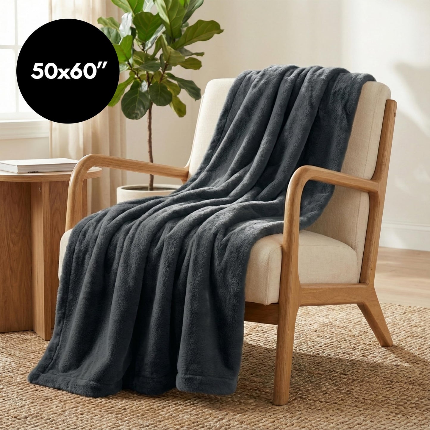 Americanflat 50x60 Double Sided Faux Fur Throw Blanket - Soft and Breathable Throw Blanket for Couch, Bed, Chair - Dark Gray Faux Fur Blankets Perfect for Home, Bedroom, or Outdoor Use
