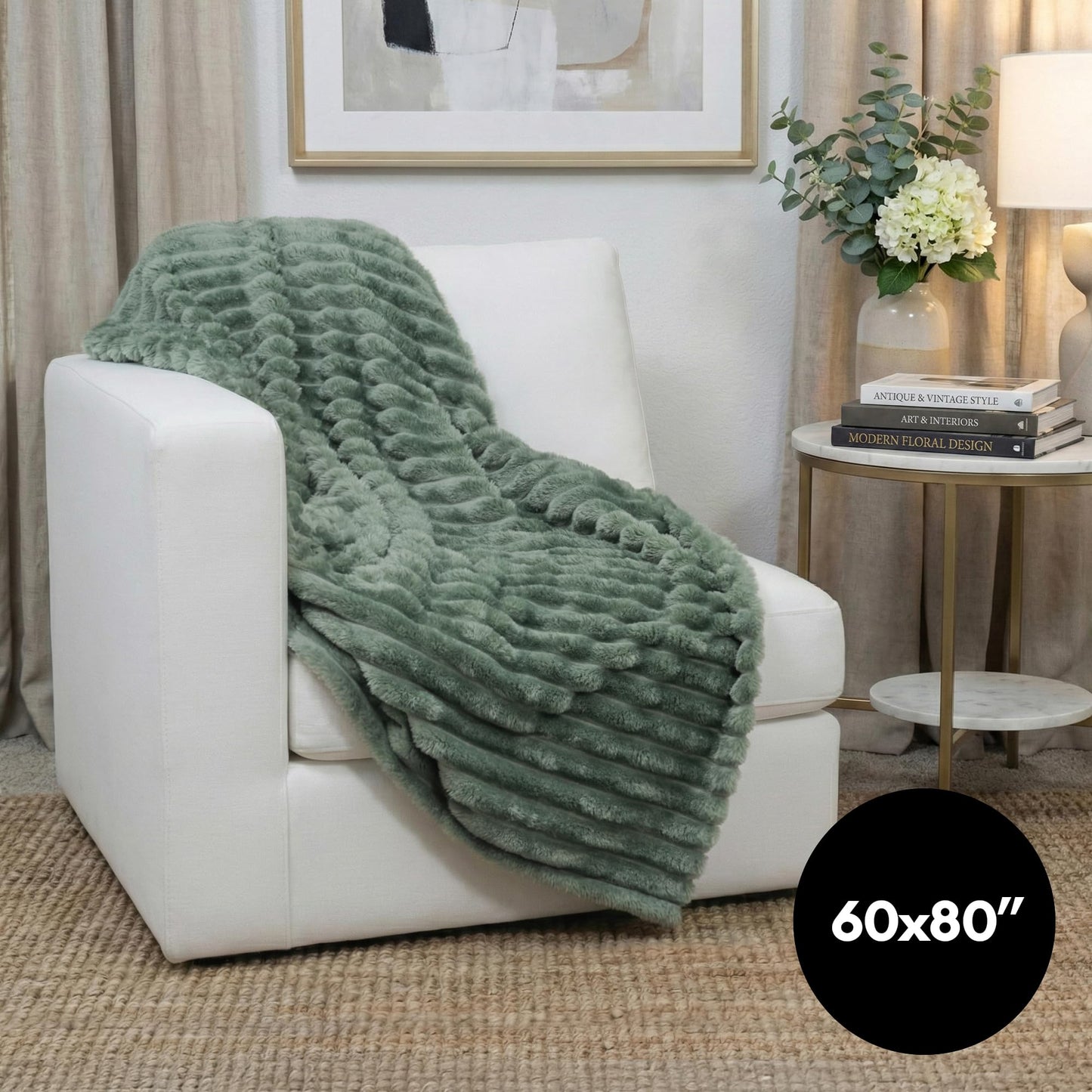 Americanflat 60x80 Faux Fur Throw Blanket - Soft and Breathable Throw Blanket for Couch, Bed, Chair - Green Faux Fur Blankets Perfect for Home, Bedroom, or Outdoor Use