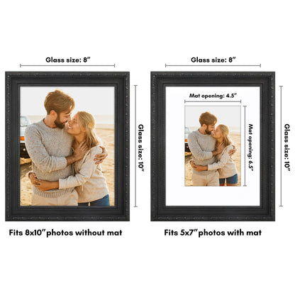 8x10 with 5x7 Mat | Ornate Vintage Frame | Black | Modern - Premium Quality