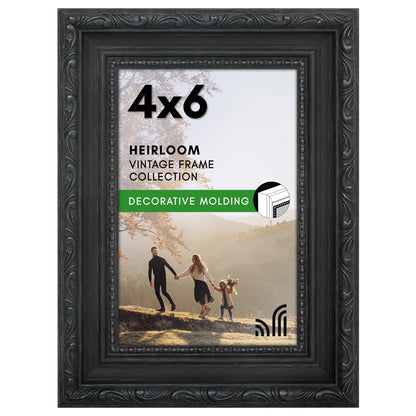 4x6 | Ornate Vintage Frame | Black | Modern - Premium Quality
