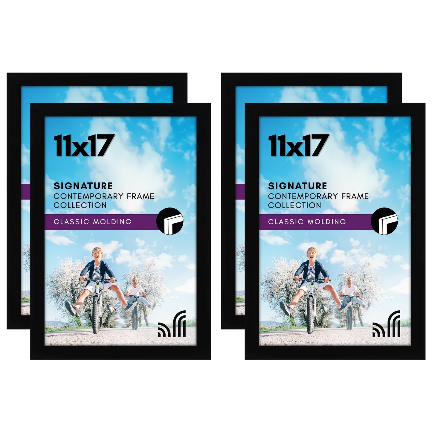 Picture Frame in Black Set of 2 - Composite Wood with Shatter Resistant Glass - Horizontal and Vertical Formats for Wall - Variety of sizes