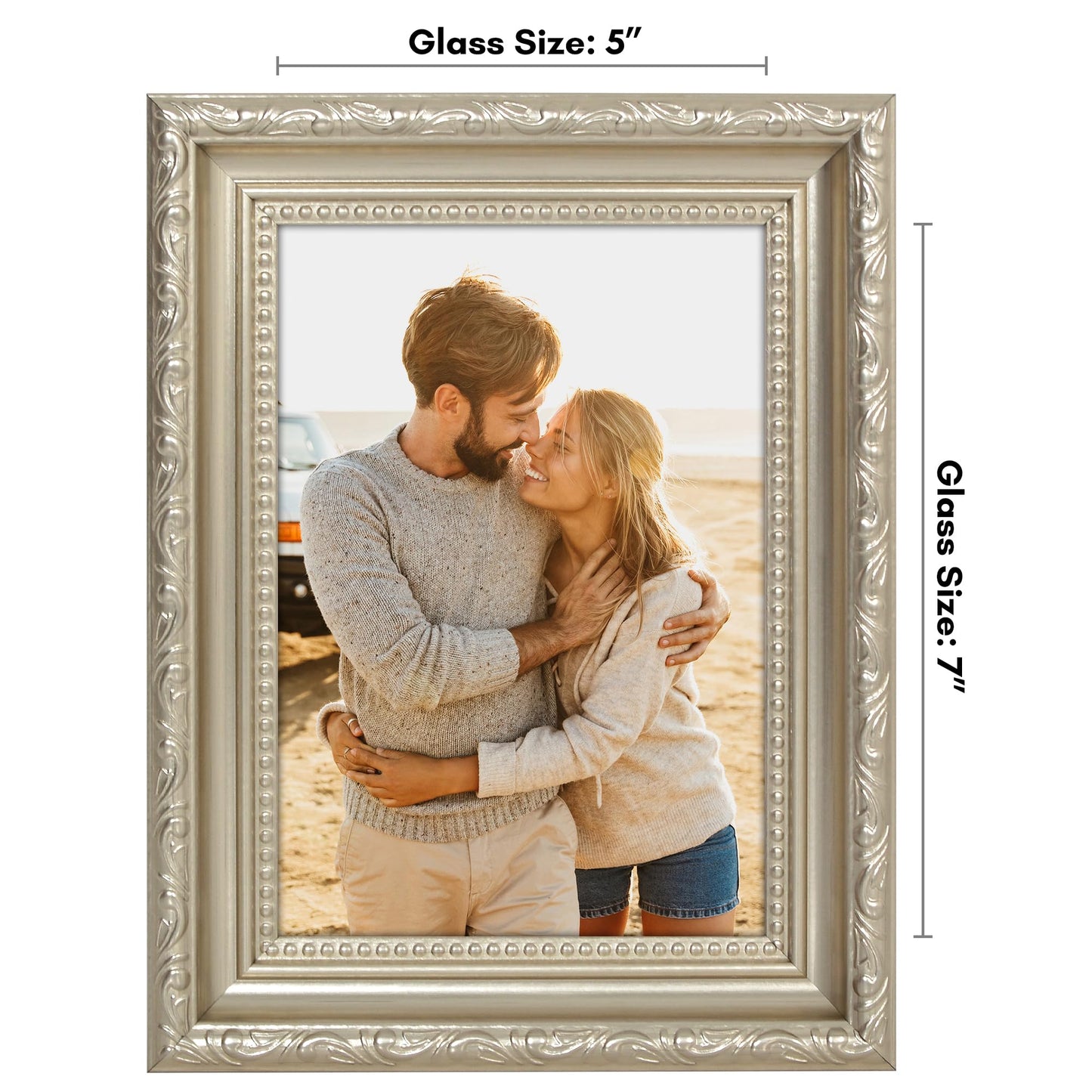 5x7 | Ornate Vintage Frame | Silver | Modern - Premium Quality