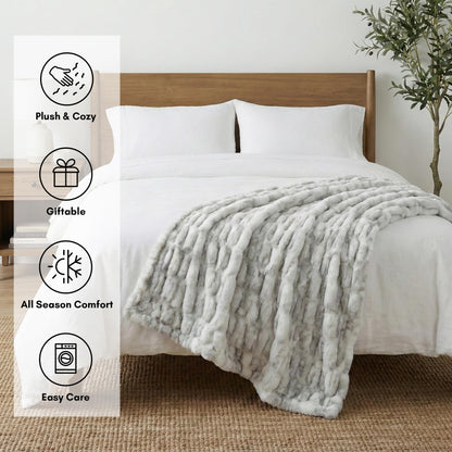 Americanflat 50x60 Rouched Faux Fur Throw Blanket - Soft and Breathable Throw Blanket for Couch, Bed, Chair - Rabbit Faux Fur Blankets Perfect for Home, Bedroom, or Outdoor Use