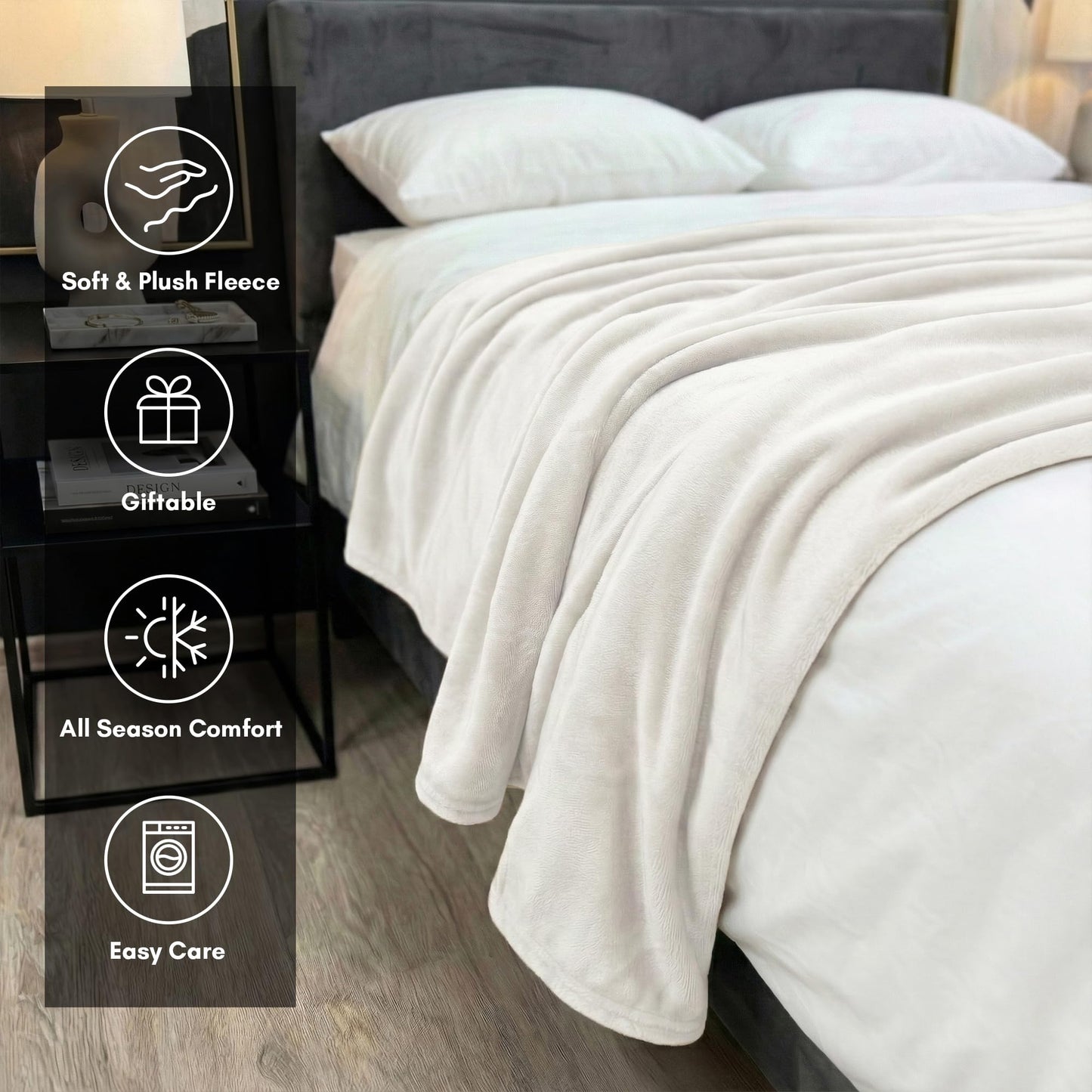 Americanflat 90x90 Fleece Throw Blanket - Soft and Breathable Throw Blanket for Couch, Bed, Chair - Oversized Fleece Blankets Perfect for Home, Bedroom, or Outdoor Use - White