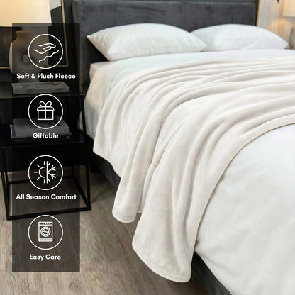 Americanflat 90x90 Fleece Throw Blanket - Soft and Breathable Throw Blanket for Couch, Bed, Chair - Oversized Fleece Blankets Perfect for Home, Bedroom, or Outdoor Use - White