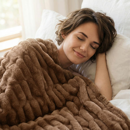 Americanflat 50x60 Rouched Faux Fur Throw Blanket - Soft and Breathable Throw Blanket for Couch, Bed, Chair - Brown Faux Fur Blankets Perfect for Home, Bedroom, or Outdoor Use