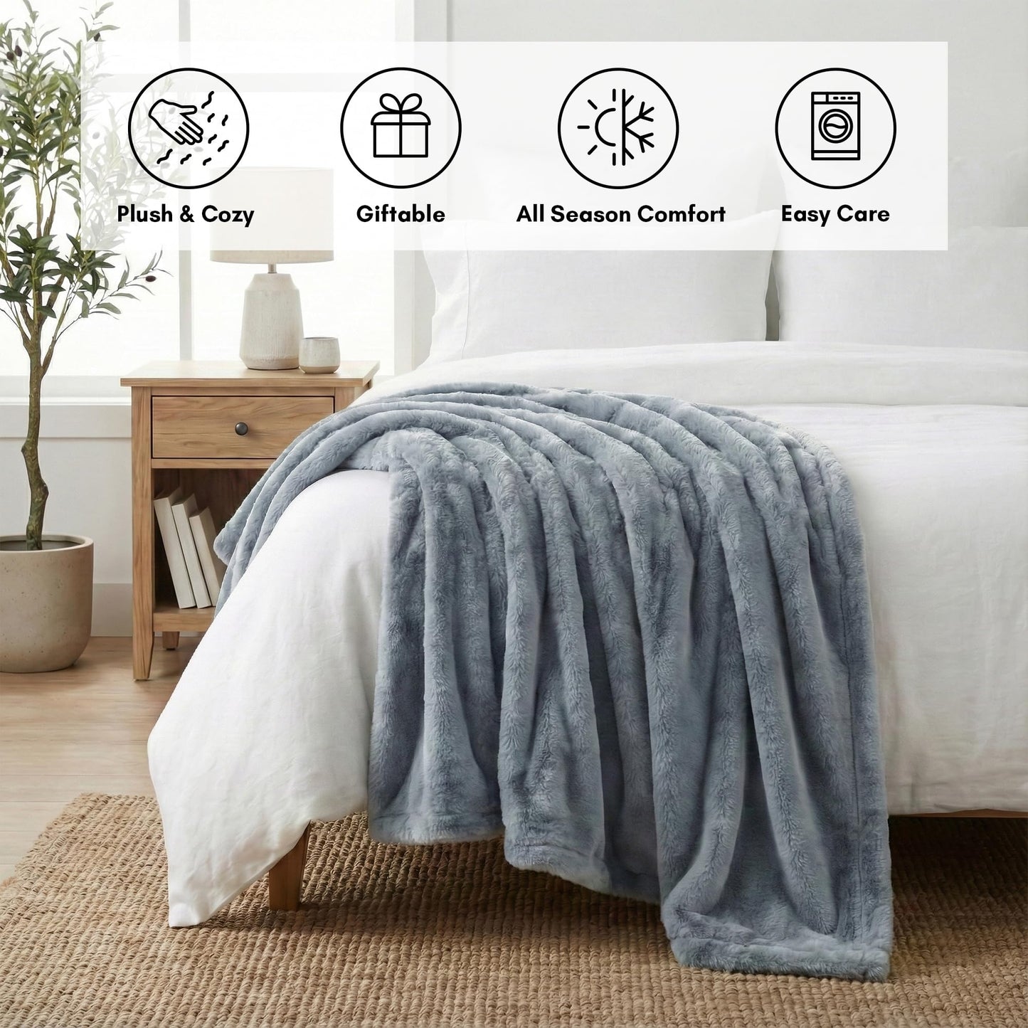 Americanflat 50x60 Double Sided Faux Fur Throw Blanket - Soft and Breathable Throw Blanket for Couch, Bed, Chair - Gray Faux Fur Blankets Perfect for Home, Bedroom, or Outdoor Use