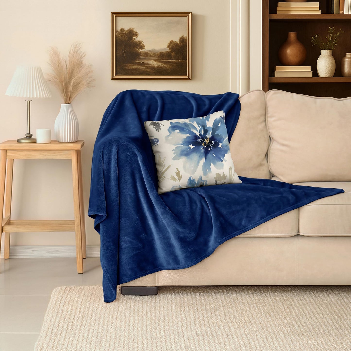 Americanflat 60x80 Fleece Throw Blanket - Soft and Breathable Throw Blanket for Couch, Bed, Chair - Roomy Fleece Blankets Perfect for Home, Bedroom, or Outdoor Use - Blue