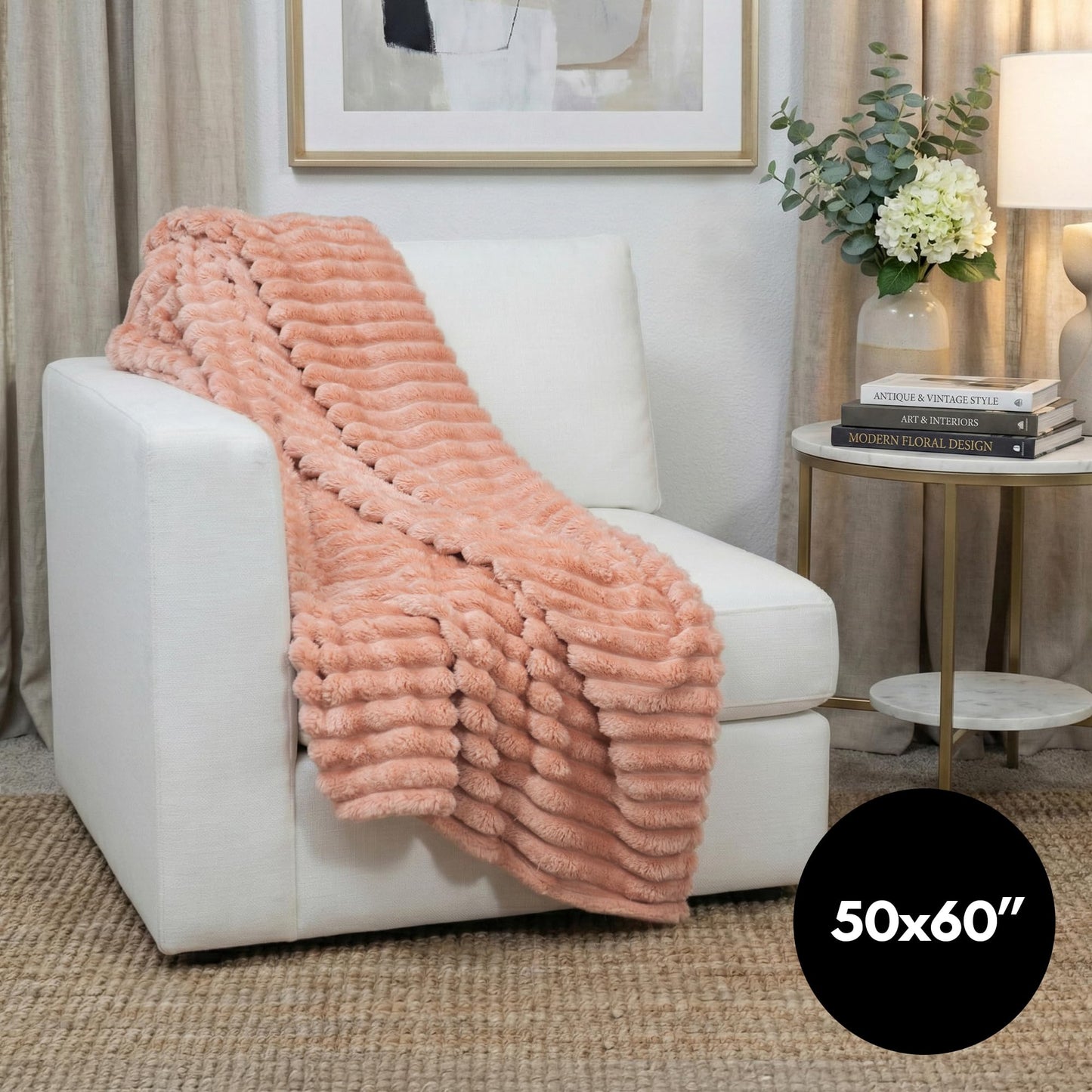 Americanflat 50x60 Faux Fur Throw Blanket - Soft and Breathable Throw Blanket for Couch, Bed, Chair - Pink Faux Fur Blankets Perfect for Home, Bedroom, or Outdoor Use