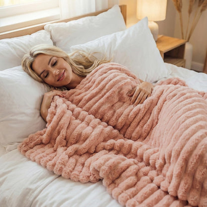 Americanflat 50x60 Faux Fur Throw Blanket - Soft and Breathable Throw Blanket for Couch, Bed, Chair - Pink Faux Fur Blankets Perfect for Home, Bedroom, or Outdoor Use