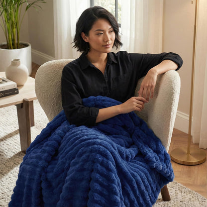 Americanflat 50x60 Faux Fur Throw Blanket - Soft and Breathable Throw Blanket for Couch, Bed, Chair - Blue Faux Fur Blankets Perfect for Home, Bedroom, or Outdoor Use