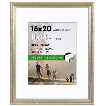 16x20 with 11x14 Mat | Ornate Vintage Frame | Silver | Modern - Premium Quality