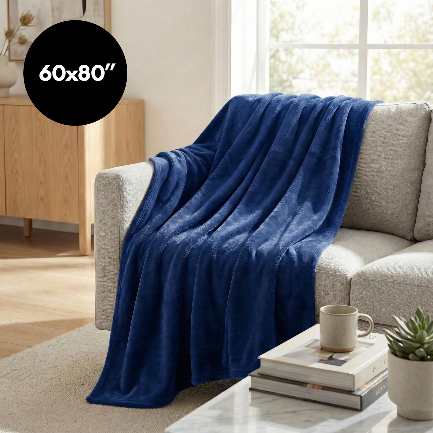 Americanflat 60x80 Fleece Throw Blanket - Soft and Breathable Throw Blanket for Couch, Bed, Chair - Roomy Fleece Blankets Perfect for Home, Bedroom, or Outdoor Use - Blue