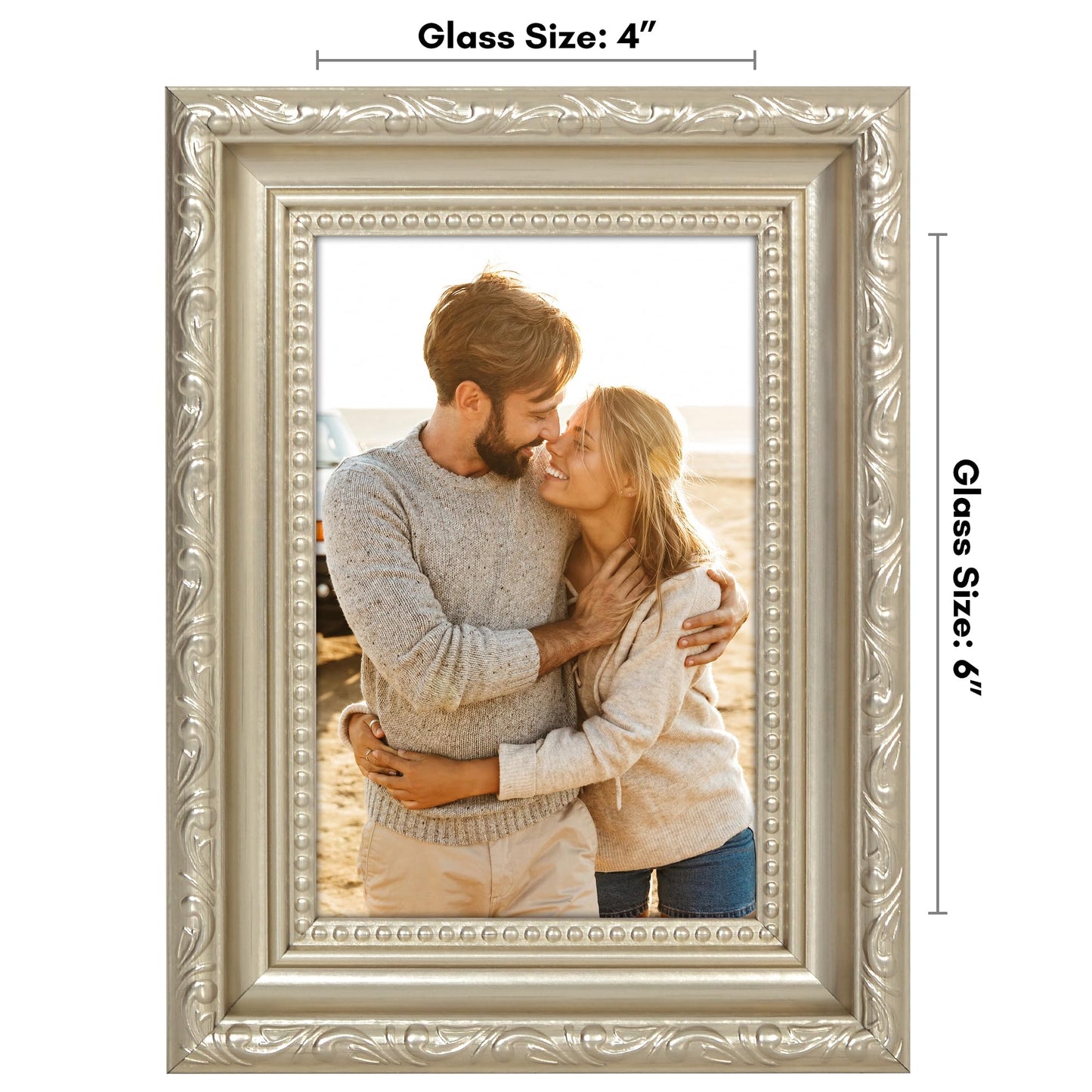 4x6 | Ornate Vintage Frame | Silver | Modern - Premium Quality