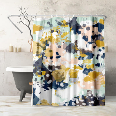 Shower Curtain 71x74, Water-Resistant, Hooks - Americanflat — 71x74 / Navy, Yellow, Blush Pink, Mint Green, Charcoal and White