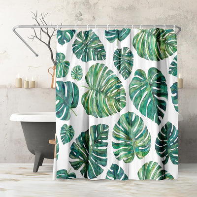 Shower Curtain 71x74, Water-Resistant, Hooks - Americanflat — 71x74 / Green, Ivory
