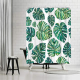 71x74 Botanical Shower Curtain with 12 Metal Grommets | Tropical Leaves