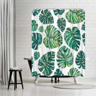 71x74 Botanical Shower Curtain with 12 Metal Grommets | Tropical Leaves — 71 x 74 / Green