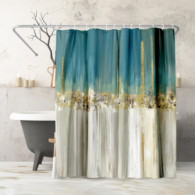 Shower Curtain 71x74, Water-Resistant, Hooks - Americanflat — 71x74 / Teal Abstract
