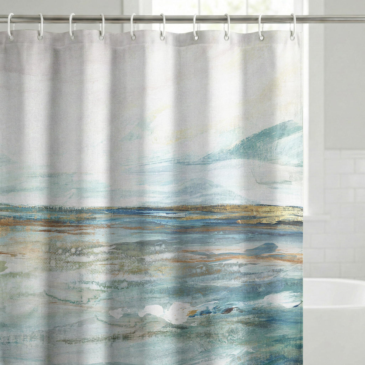 Shower Curtain 71x74, Water-Resistant, Hooks - Americanflat