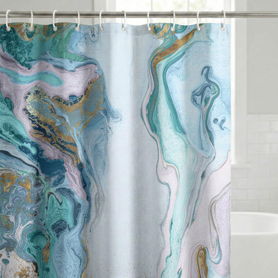 Shower Curtain 71x74, Water-Resistant, Hooks - Americanflat — 71x74 / Turquoise, Light Blue, Navy Blue, White and Gold