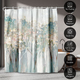 71x74 Abstract Shower Curtain with 12 Metal Grommets | Soft Blue and White