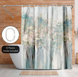 71x74 Abstract Shower Curtain with 12 Metal Grommets | Soft Blue and White