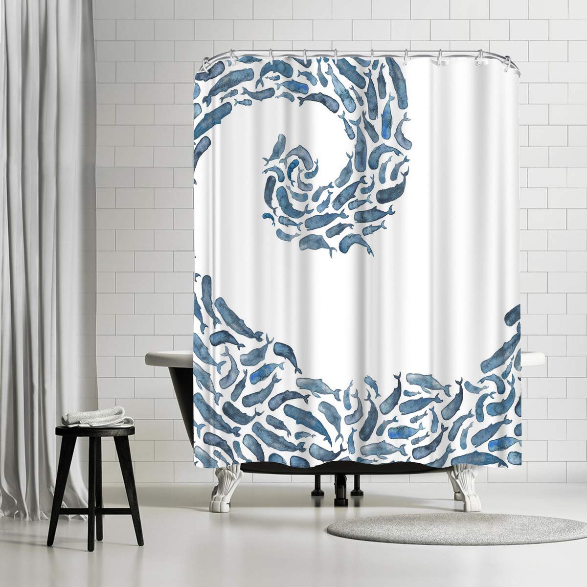 71x74 Abstract Shower Curtain with 12 Metal Grommets | Colorful Botanical Design