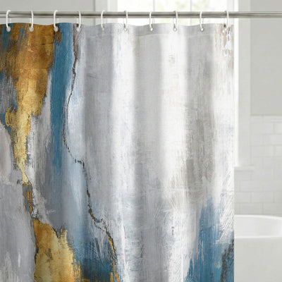 Shower Curtain 71x74, Water-Resistant, Hooks - Americanflat — 71x74 / Slate Blue & Gold