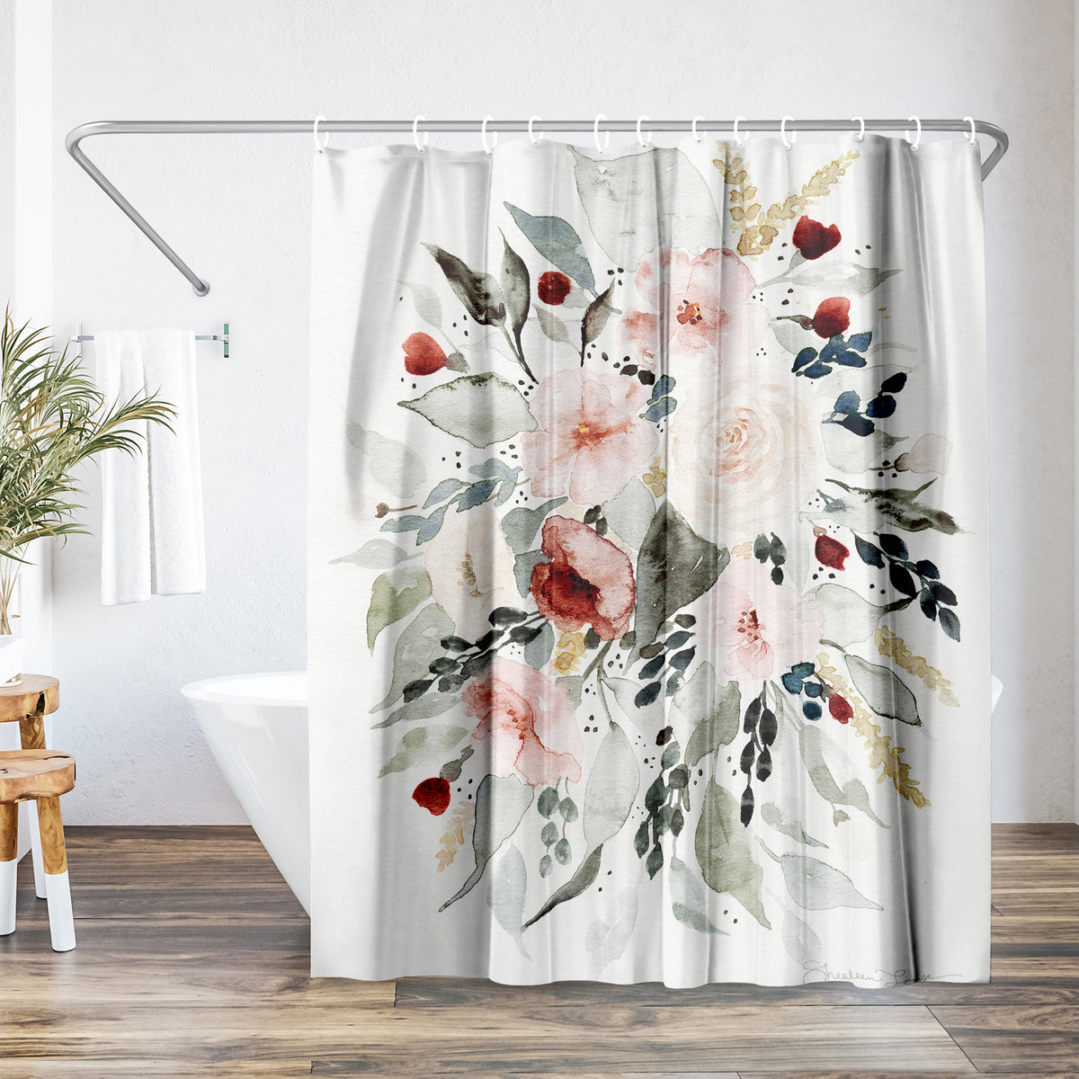 71x74 Shower Curtain with 12 Metal Grommets | Loose Bouquet