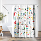 71x74 Shower Curtain with 12 Metal Grommets | Hand Drawn Alphabet