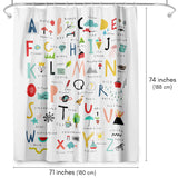 71x74 Shower Curtain with 12 Metal Grommets | Hand Drawn Alphabet