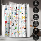 71x74 Shower Curtain with 12 Metal Grommets | Hand Drawn Alphabet