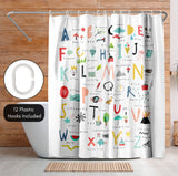 71x74 Shower Curtain with 12 Metal Grommets | Hand Drawn Alphabet