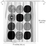 71x74 Abstract Shower Curtain with 12 Metal Grommets | Black Circles