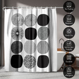 71x74 Abstract Shower Curtain with 12 Metal Grommets | Black Circles