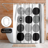71x74 Abstract Shower Curtain with 12 Metal Grommets | Black Circles
