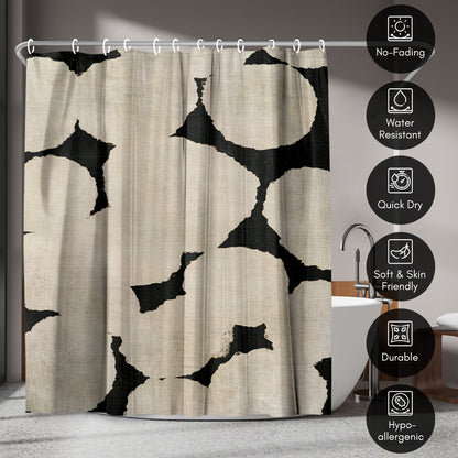 71x74 Shower Curtain with 12 Metal Grommets | Beige and Black