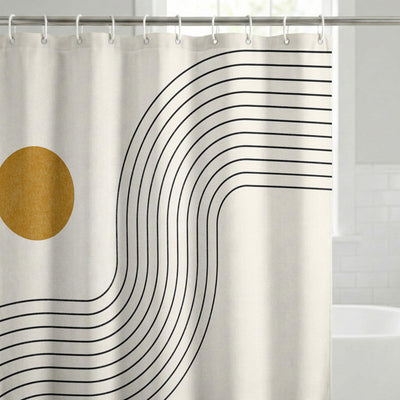 Shower Curtain 71x74, Water-Resistant, Hooks - Americanflat — 71x74 / Warm Beige, Black, and Ochre Yellow