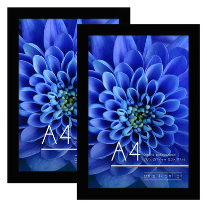 Americanflat | A4 Picture Frame with Shatter-Resistant Glass | Set of 2 - 8.3x11.7 Frame with Engineered Wood | Signature Collection | A4 Frames for Tabletop and Wall Display | Black